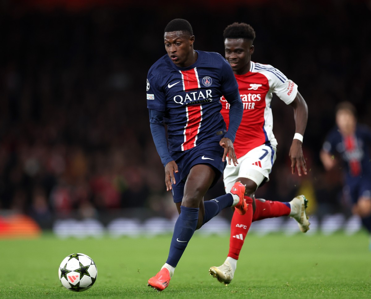 Nuno Mendes in action for PSG against Arsenal