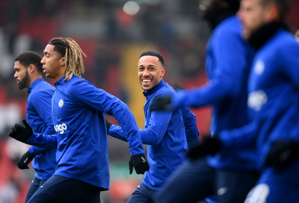 Pierre-Emerick Aubameyang warming up for Chelsea