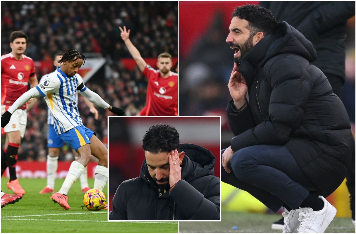 Ruben Amorim reacts during Man United's defeat to Brighton