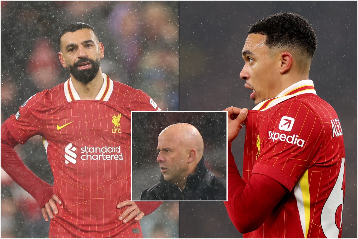 Mohamed Salah, Arne Slot and Trent Alexander-Arnold