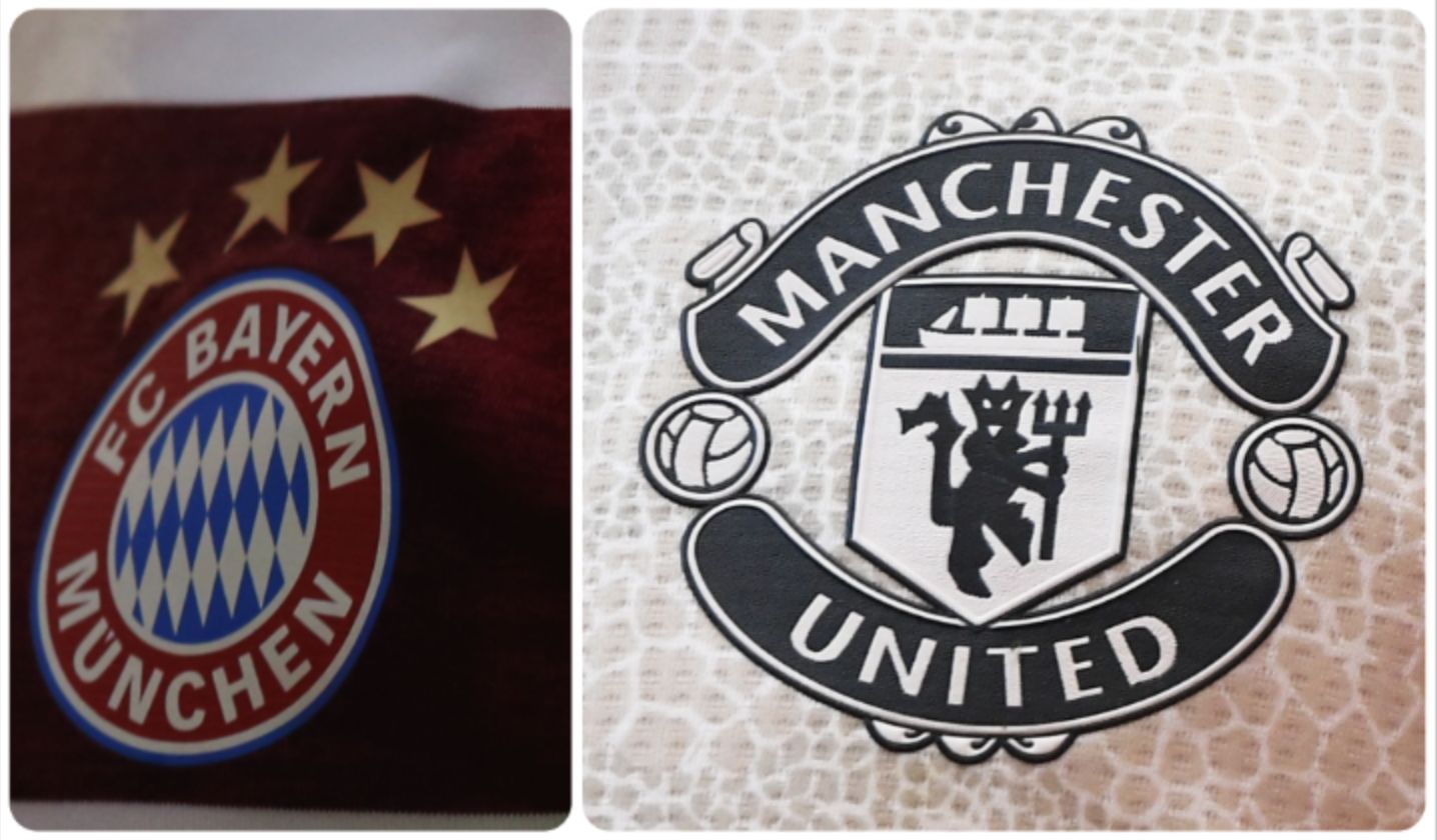 A composite image of a Bayern Munich badge and Man United badge.