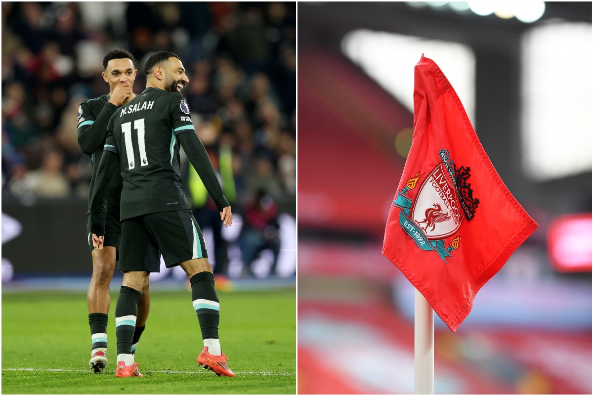 Trent Alexander-Arnold, Mohamed Salah, and a Liverpool FC corner flag