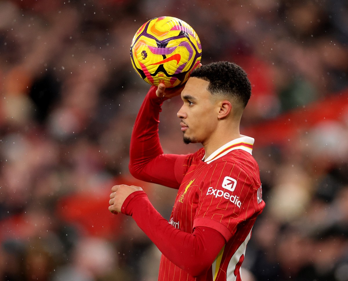 Trent Alexander-Arnold takes a throw-in for Liverpool