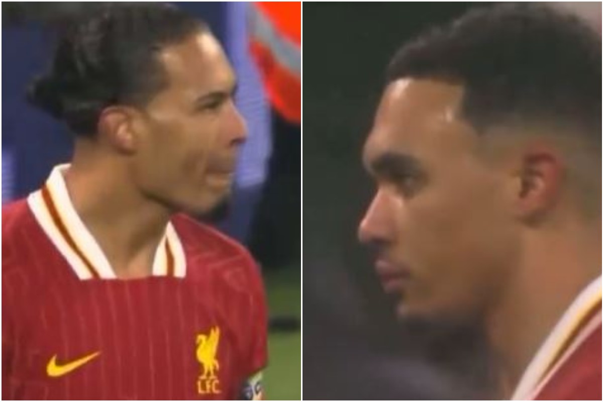 Virgil van Dijk looking at Trent Alexander-Arnold