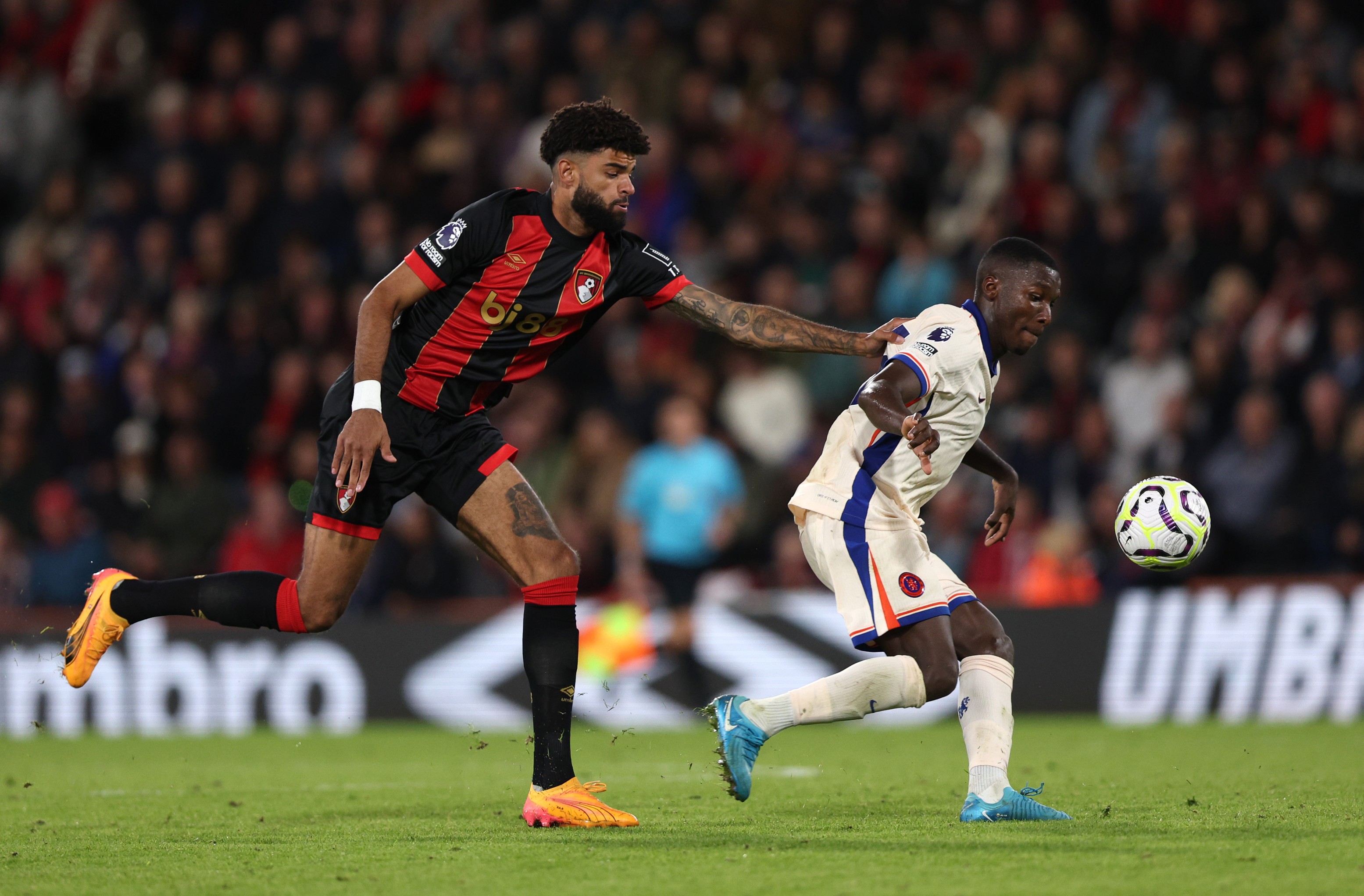 Philip Billing of AFC Bournemouth in action against Chelsea