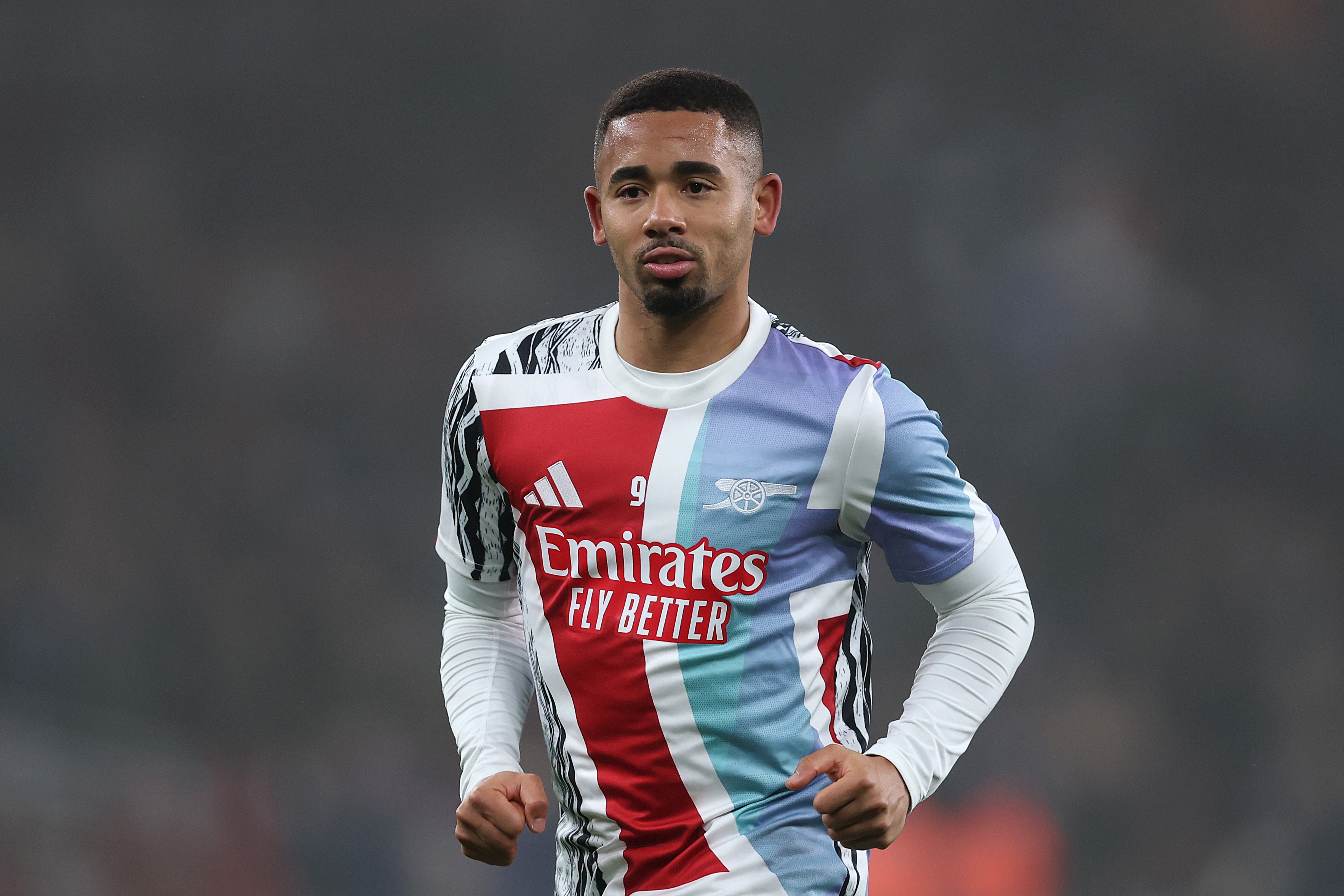 Gabriel Jesus of Arsenal warms up