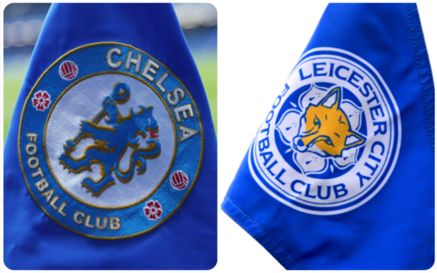 A composite image of a Chelsea badge and a Leicester badge.