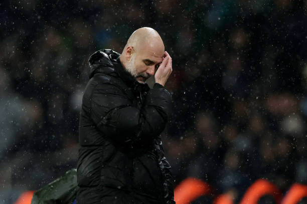 Man City Manager Pep Guardiola after the defeat vs PSG