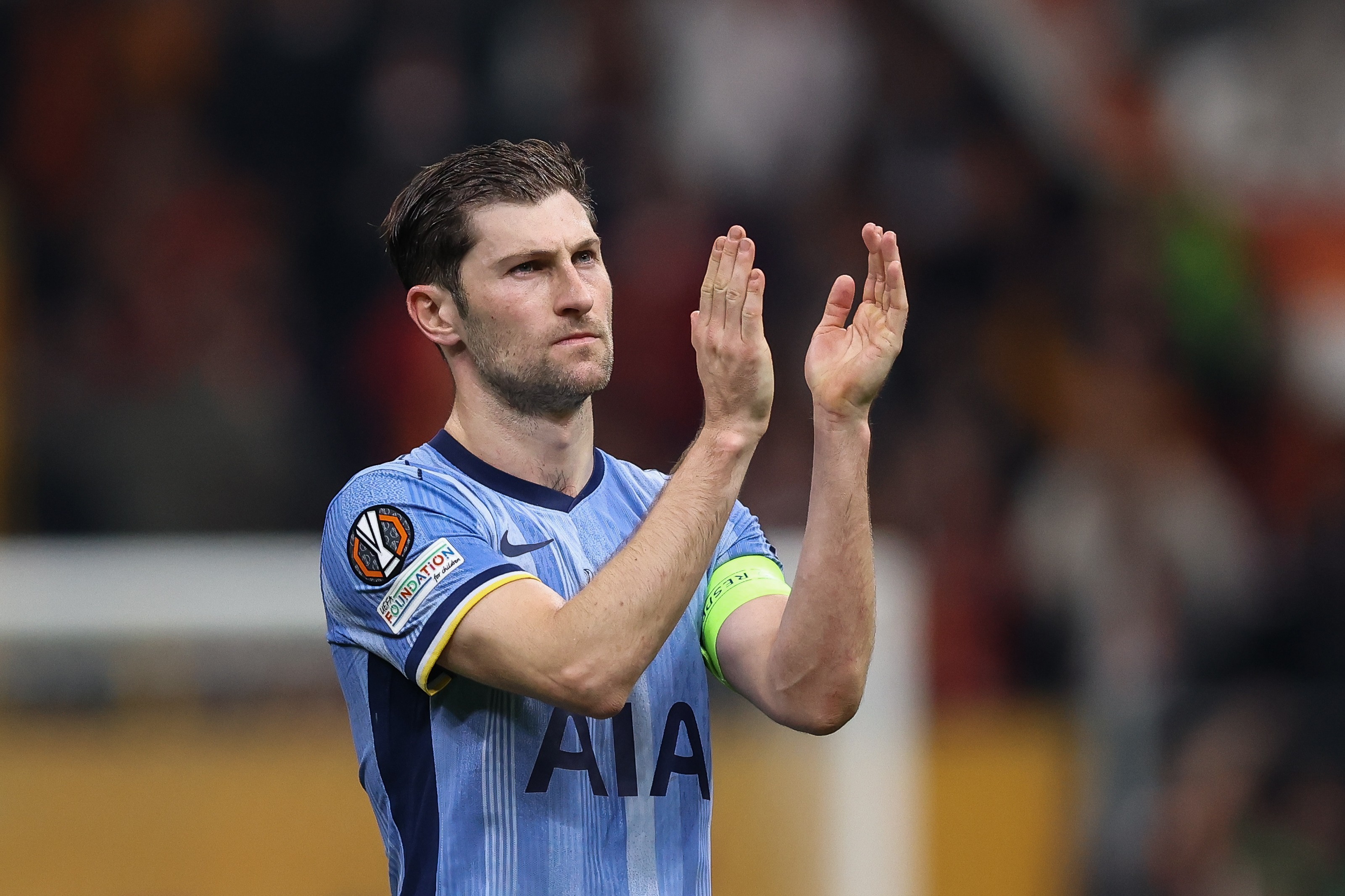 Ben Davies of Tottenham Hotspur shows appreciation to the fans