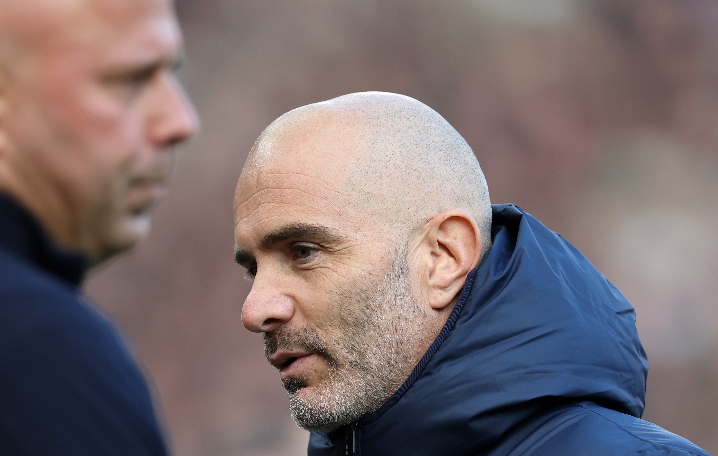 Enzo Maresca looks on prior to the Premier League match between Liverpool and Chelsea