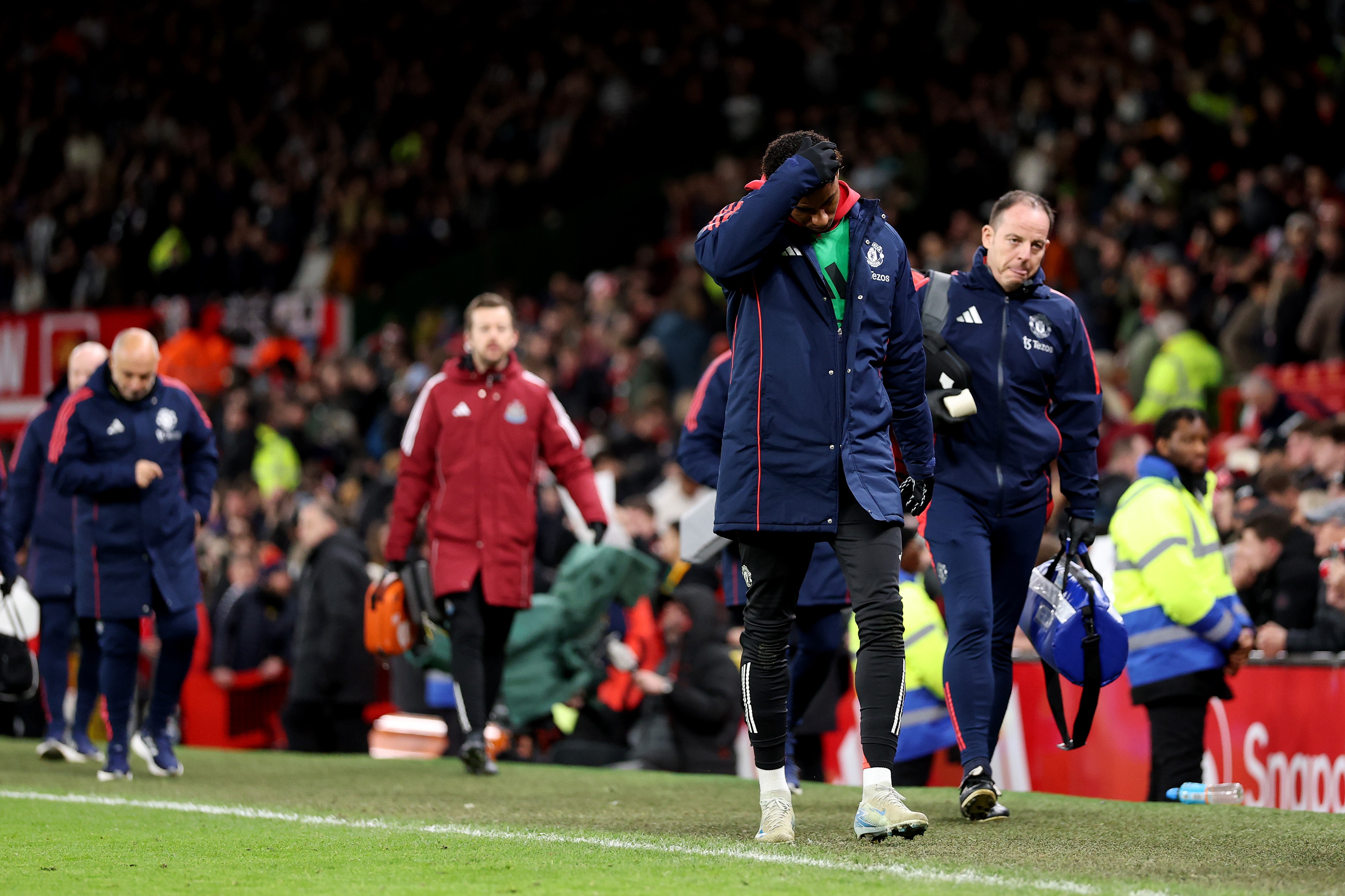 Manchester United's Marcus Rashford looks dejected