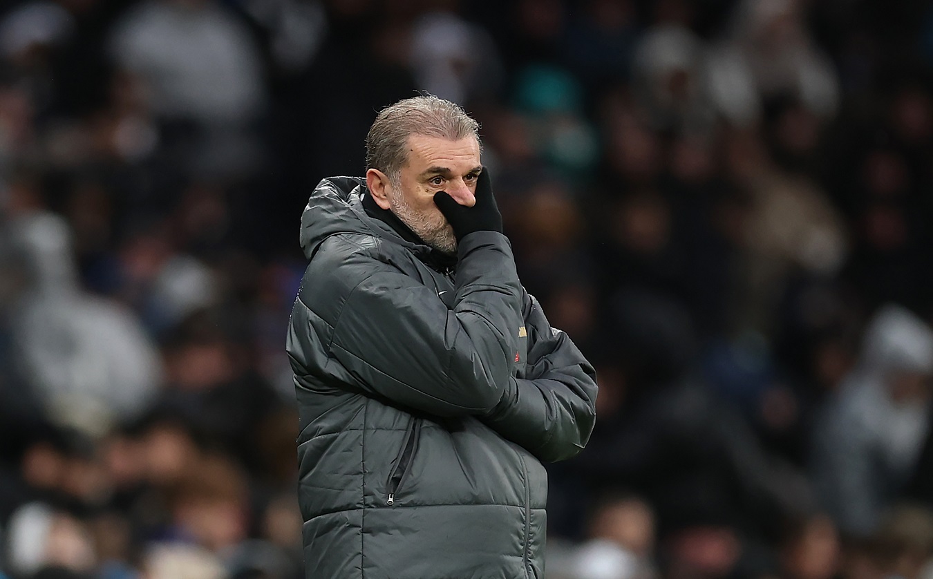 Tottenham coach, Ange Postecoglou, against Leicester City