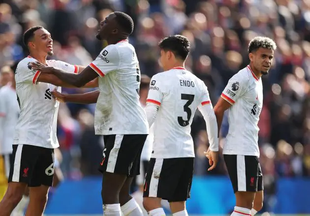 Trent Alexander-Arnold and Ibrahima Konate of Liverpool celebrate