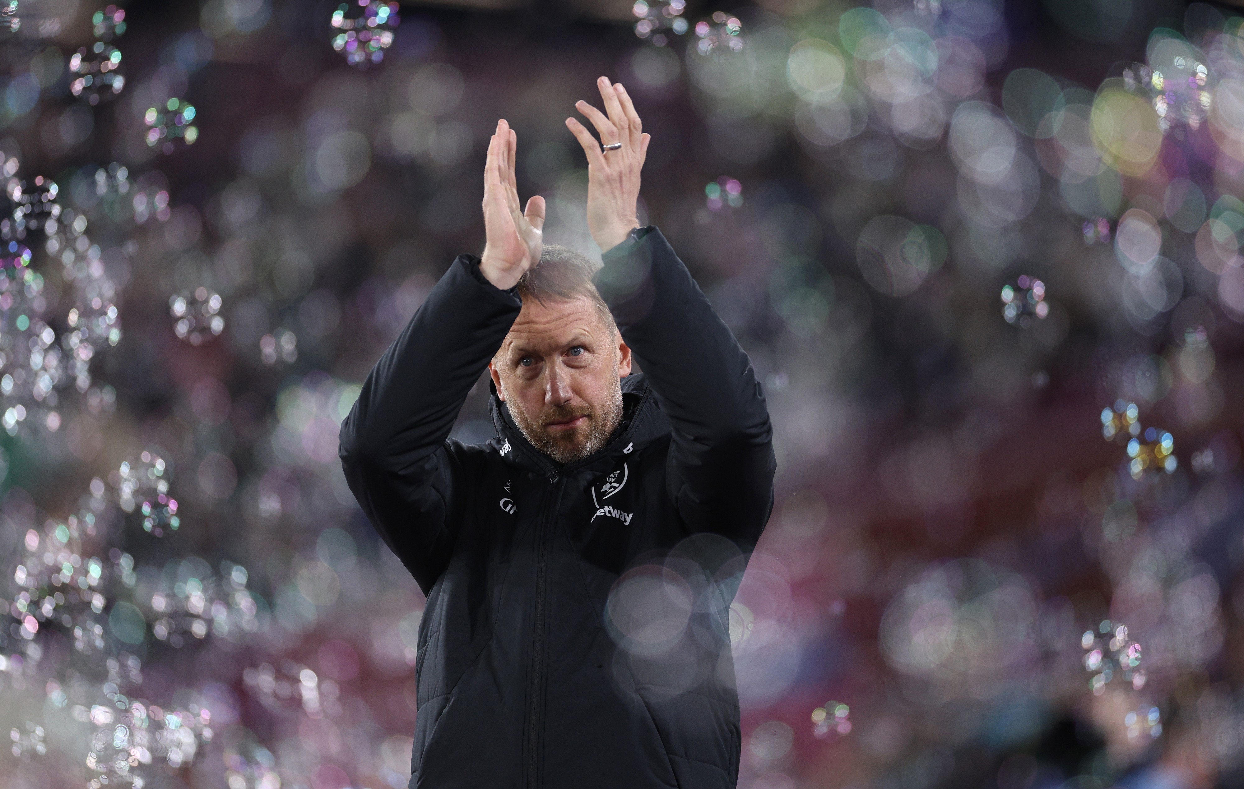 West Ham United head coach Graham Potter acknowledges the fans