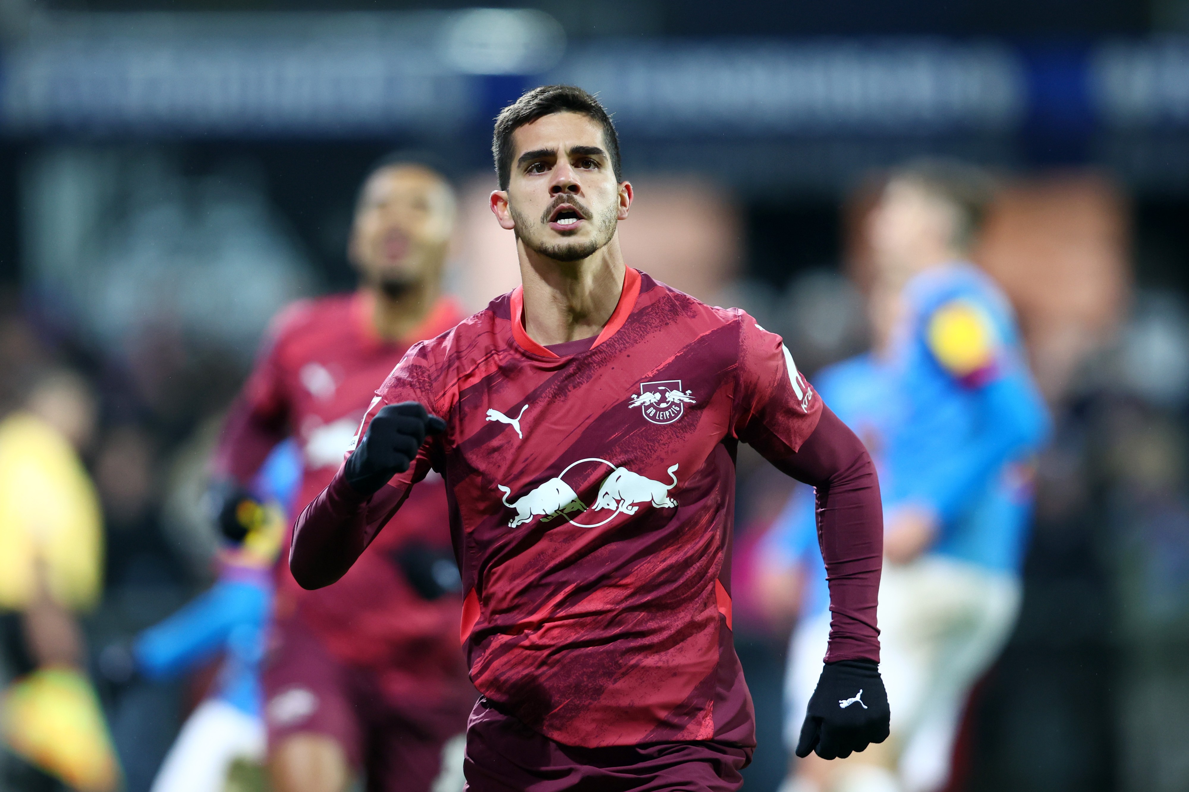 Leipzig player Andre Silva celebrates scoring his team's second goal