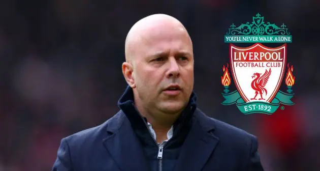 Arne Slot with the Liverpool badge