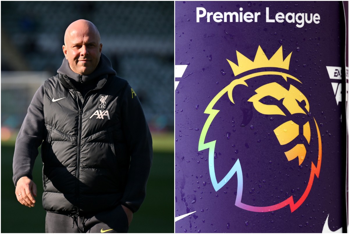 Arne Slot and the Premier League logo