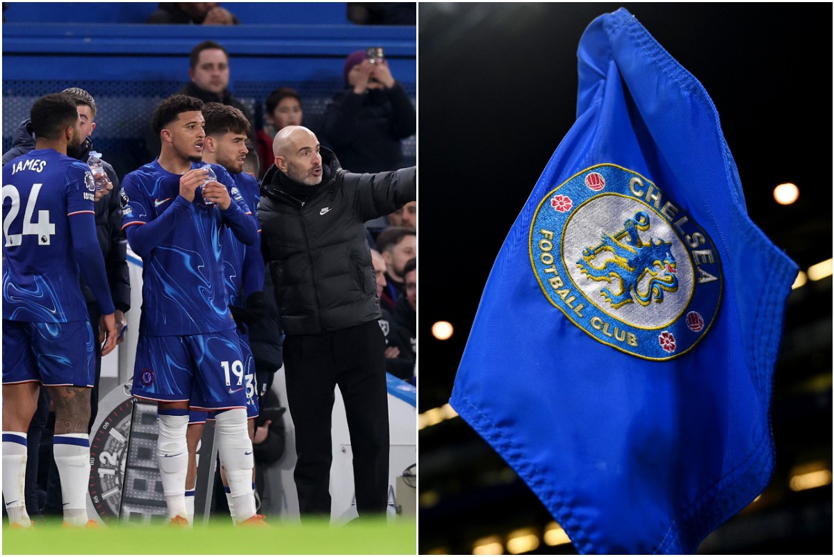 Enzo Maresca and a Chelsea FC flag