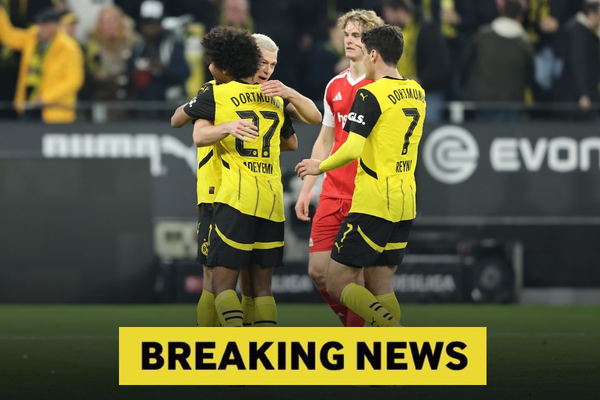 Karim Adeyemi celebrates with his Borussia Dortmund teammates