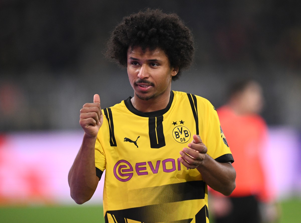 Karim Adeyemi celebrates for Borussia Dortmund