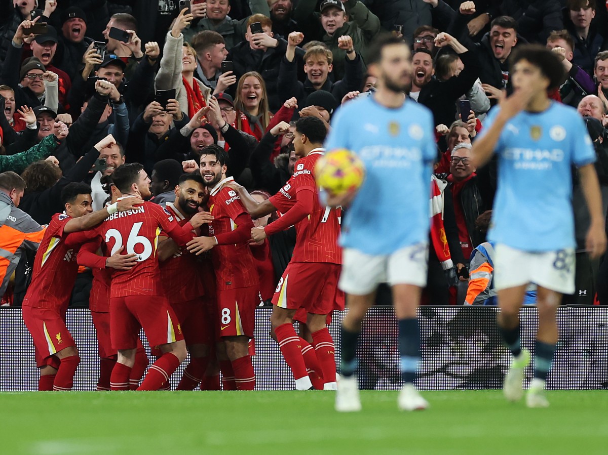 Liverpool celebrate during their win over Man City earlier this season