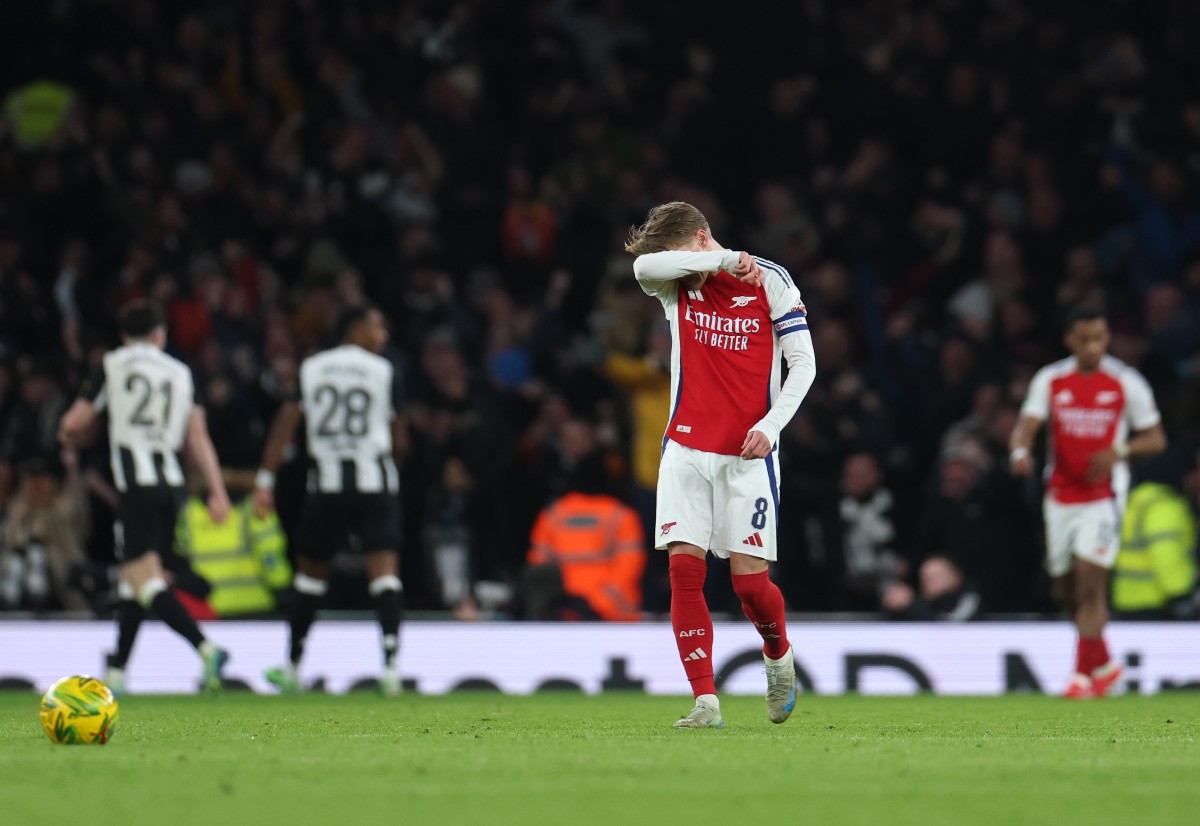 Martin Odegaard reacts during the Arsenal defeat against Newcastle