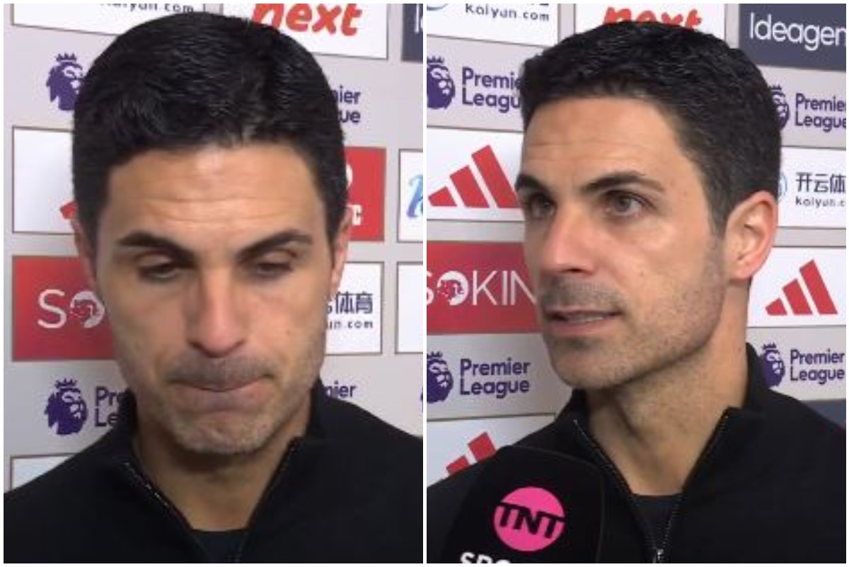 Mikel Arteta during his post-match interview with TNT Sports