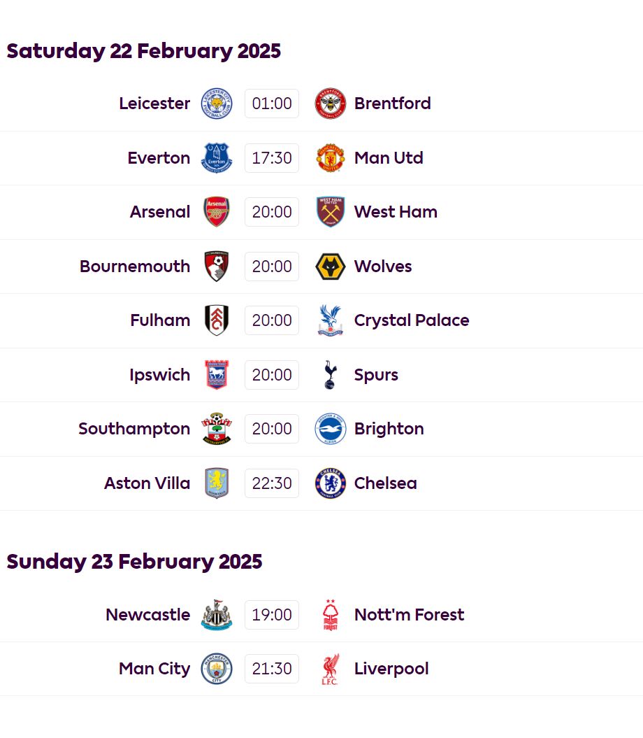 Premier League GW 26 fixture list