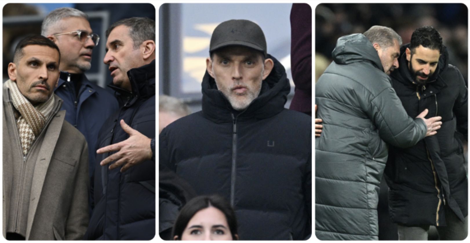 A composite image of Khaldoon Al Mubarak, Ferran Soriano, Thomas Tuchel, Ange Postecoglou and Ruben Amorim