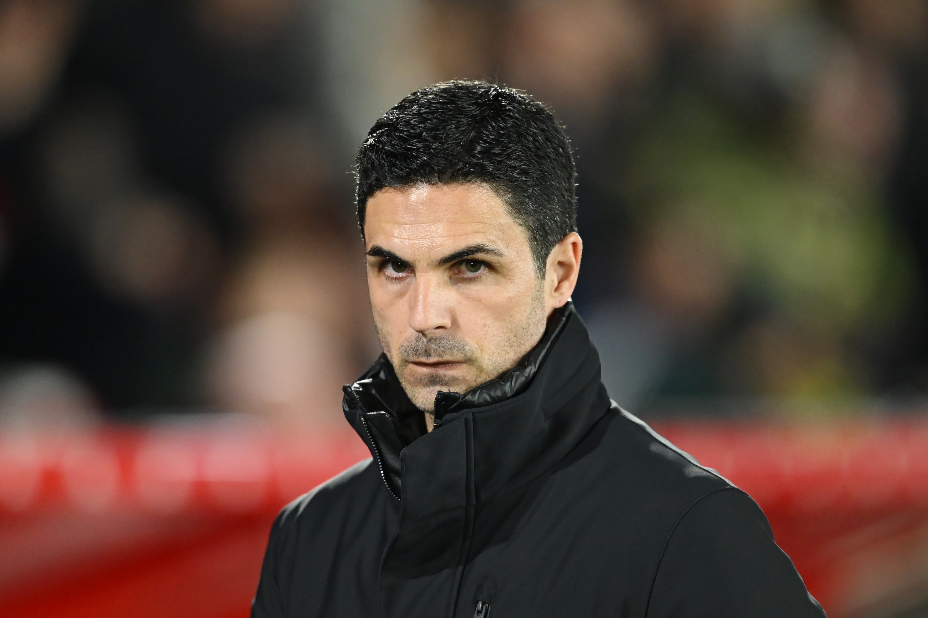 Mikel Arteta, Arsenal Manager Look during the Premier League match against Nottingham Forest on February 26 2025