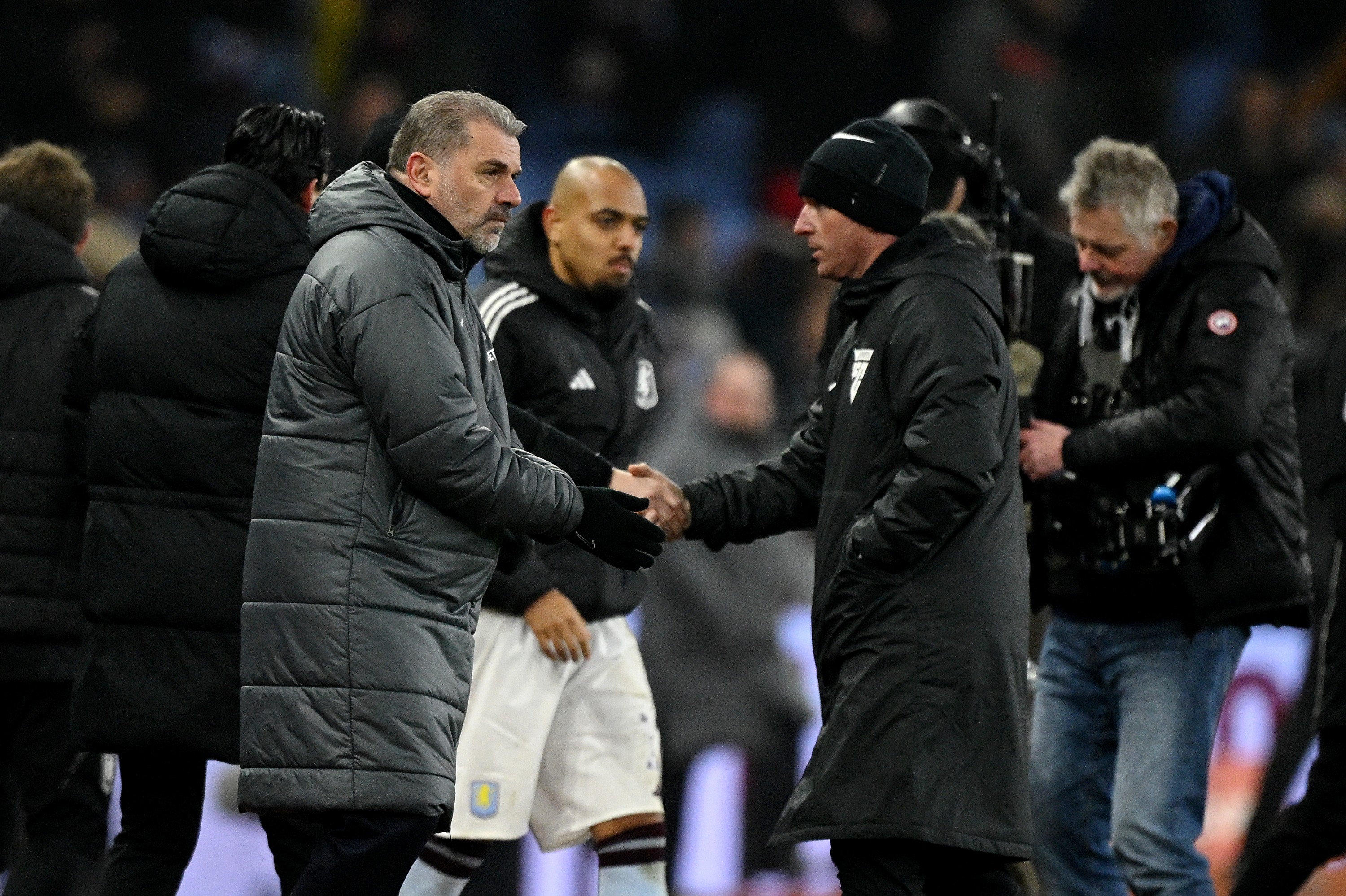 Ange Postecoglou, Manager of Tottenham Hotspur, looks on at the end of the Emirates FA Cup Fourth Round match against Aston Villa