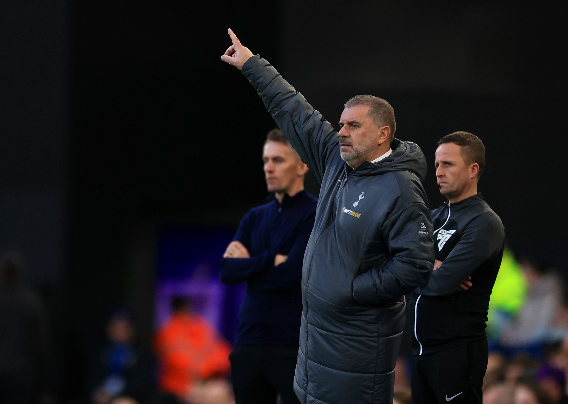 Ange Postecoglou, Manager of Tottenham Hotspur reacts