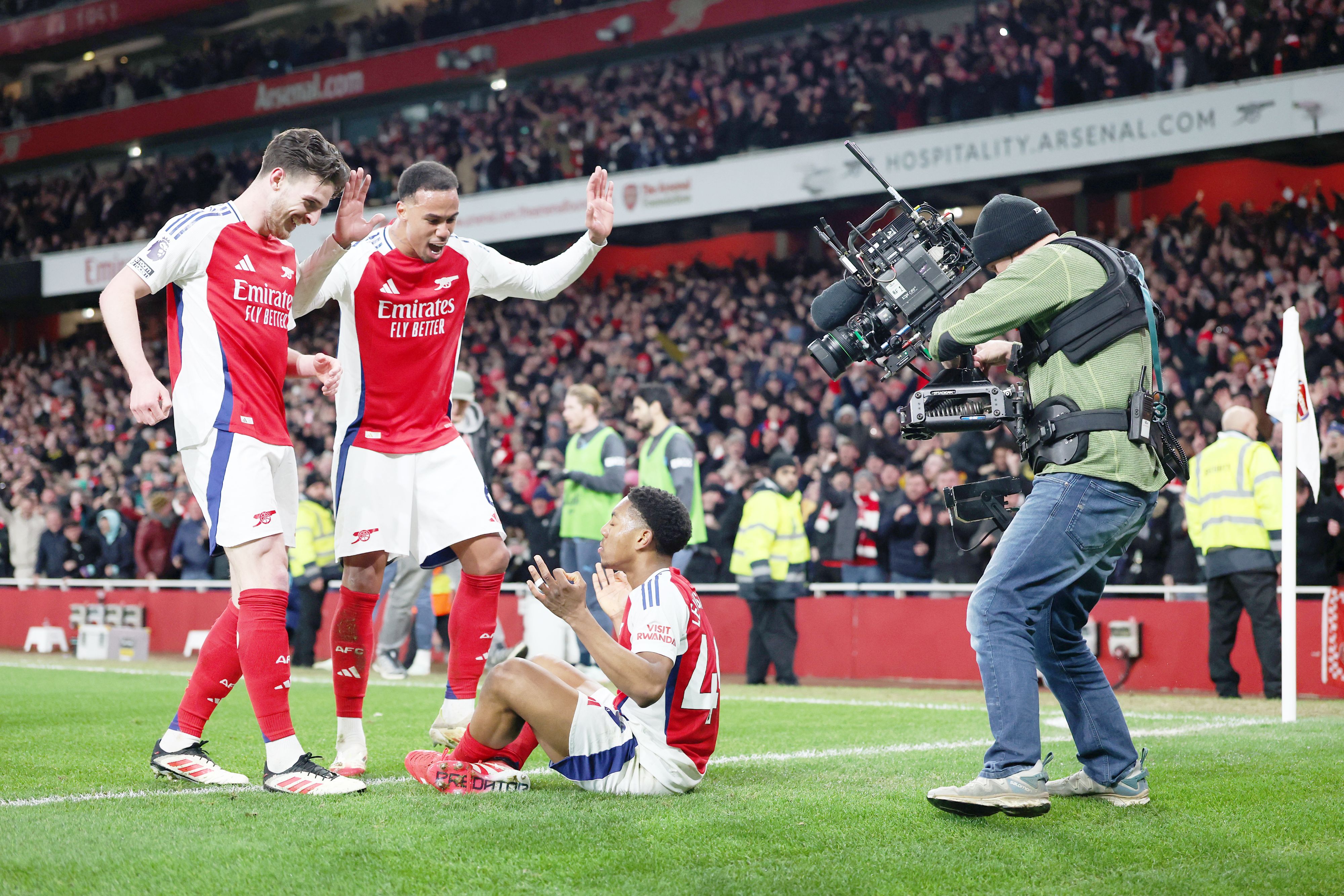 Myles Lewis-Skelly of Arsenal celebrates scoring