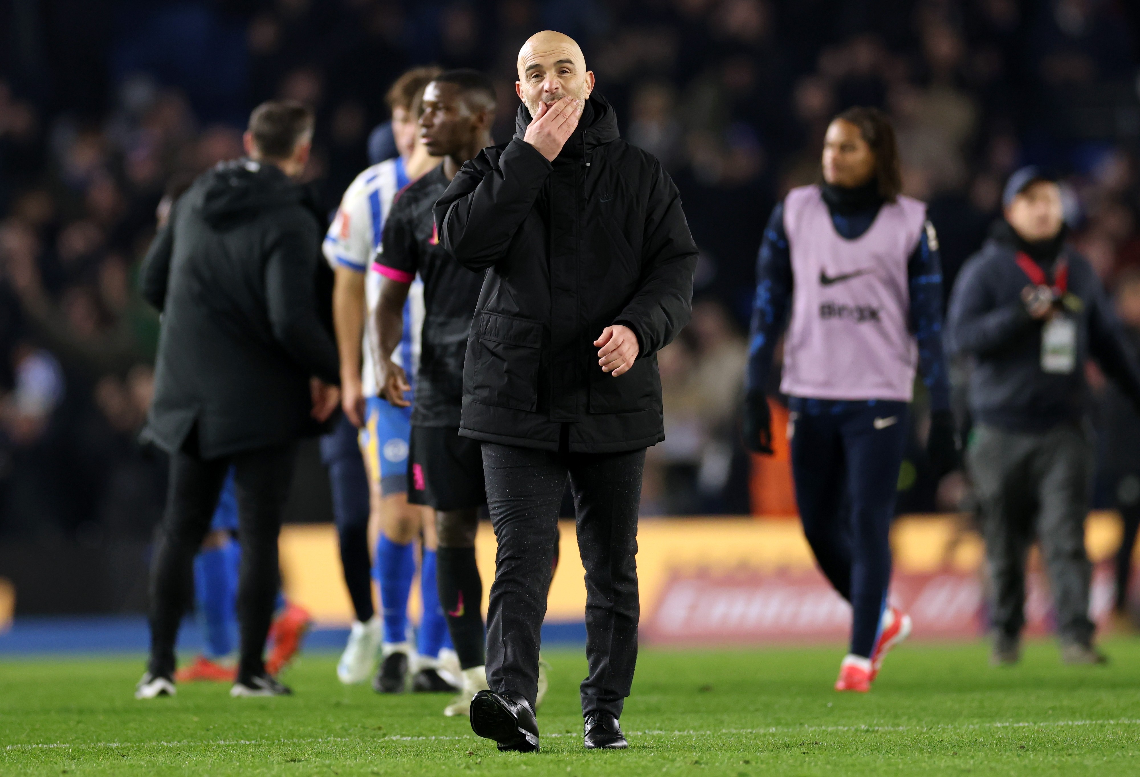 Enzo Maresca, Manager of Chelsea, reacts at the end of the Emirates FA Cup Fourth Round match against Brighton & Hove Albion