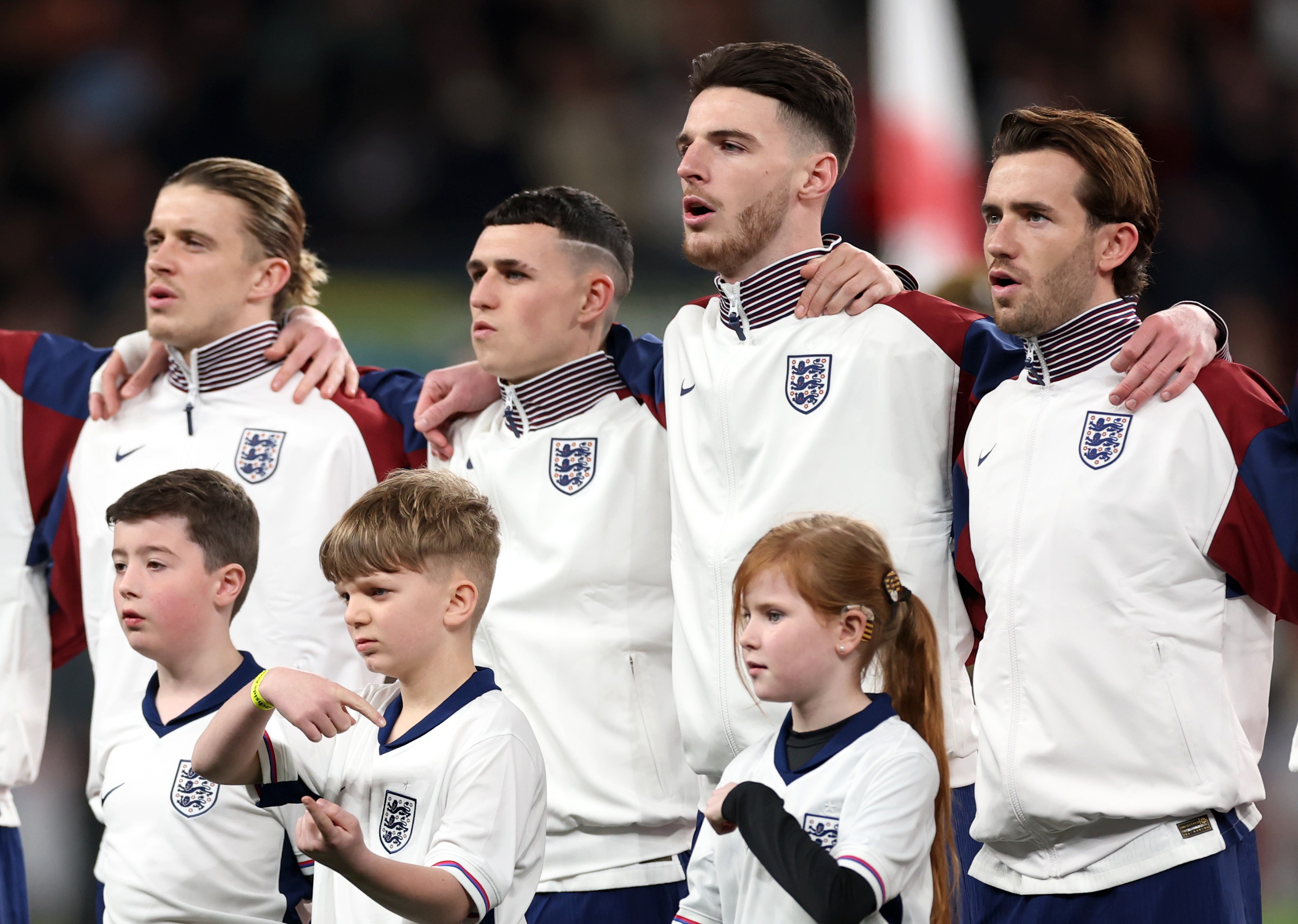 Ben Chilwell from England sings the national anthem