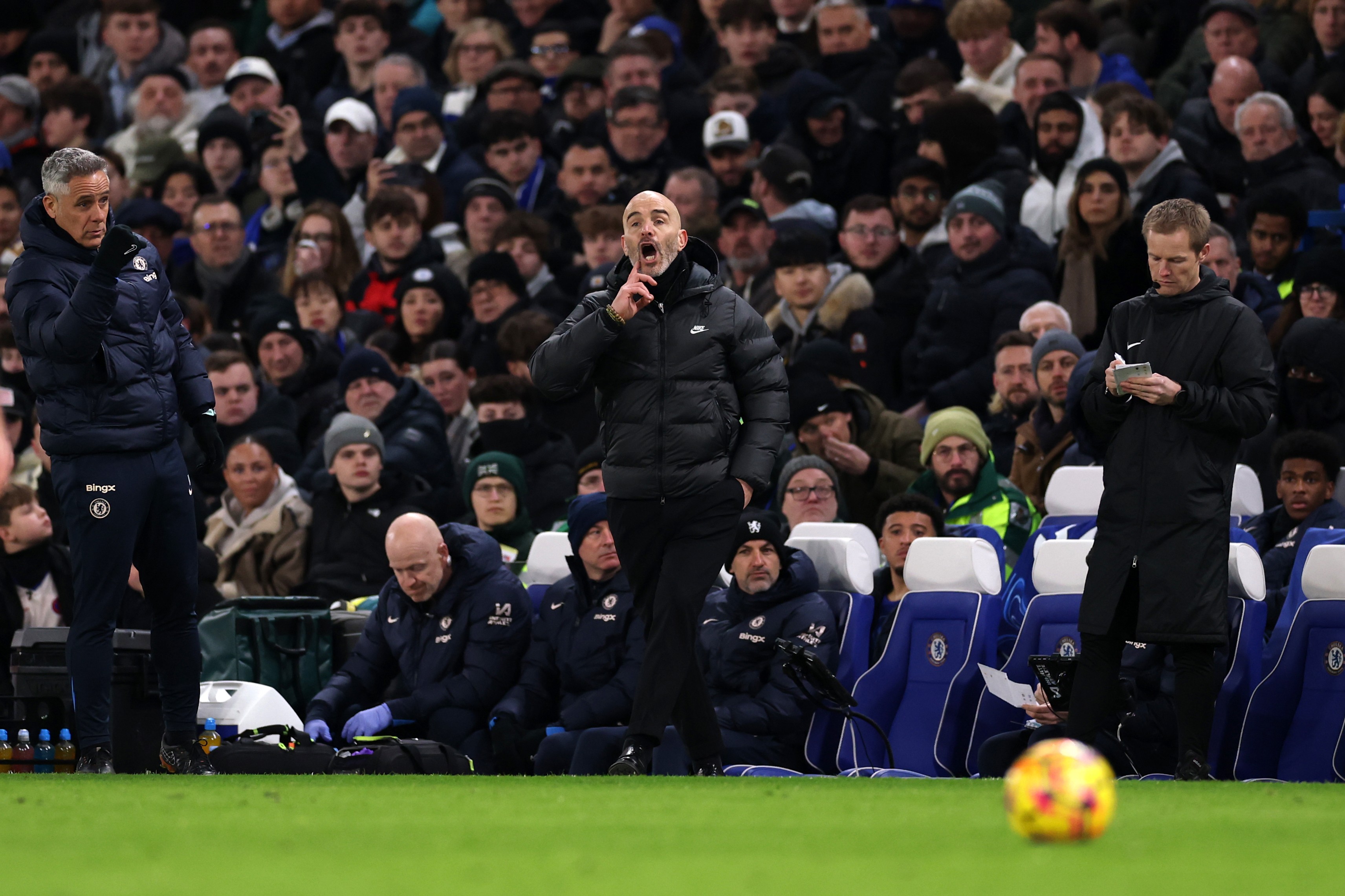 Enzo Maresca, Manager of Chelsea, reacts