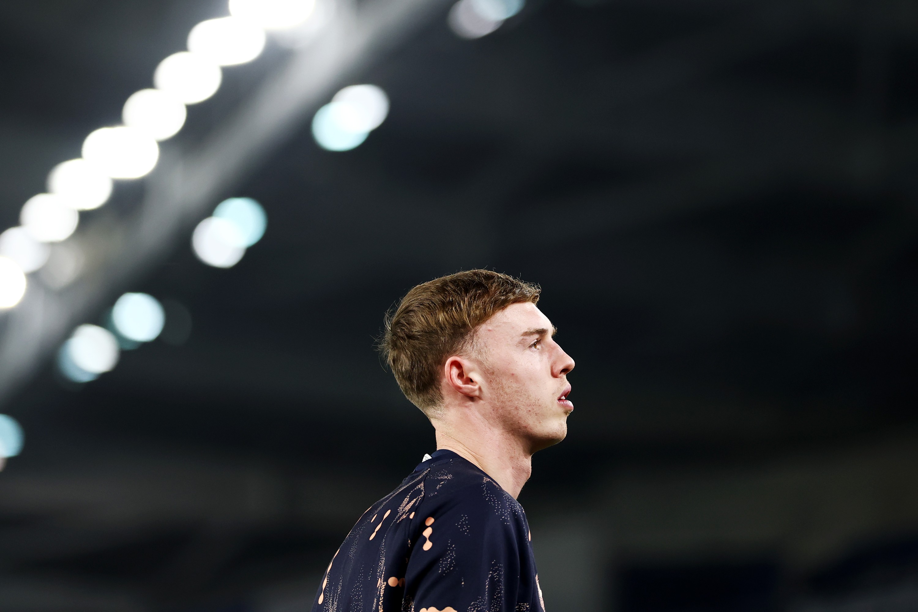 Cole Palmer of Chelsea looks on during his warm up