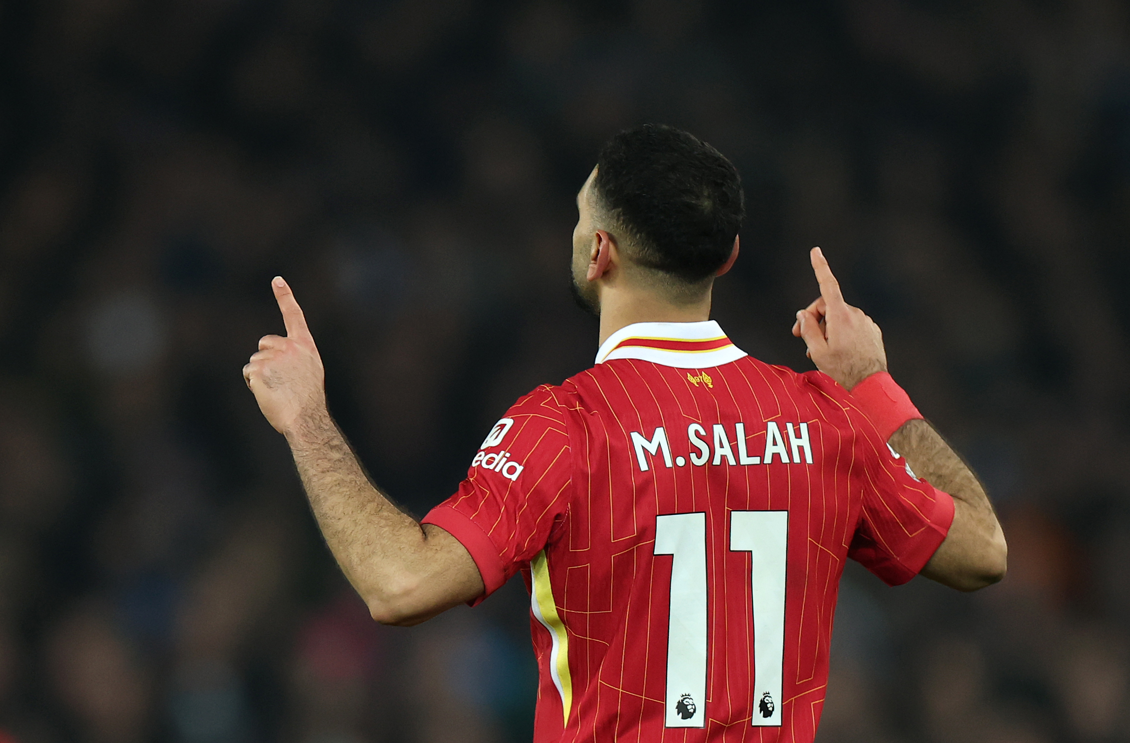 Mo Salah of Liverpool celebrates scoring his team's second goal