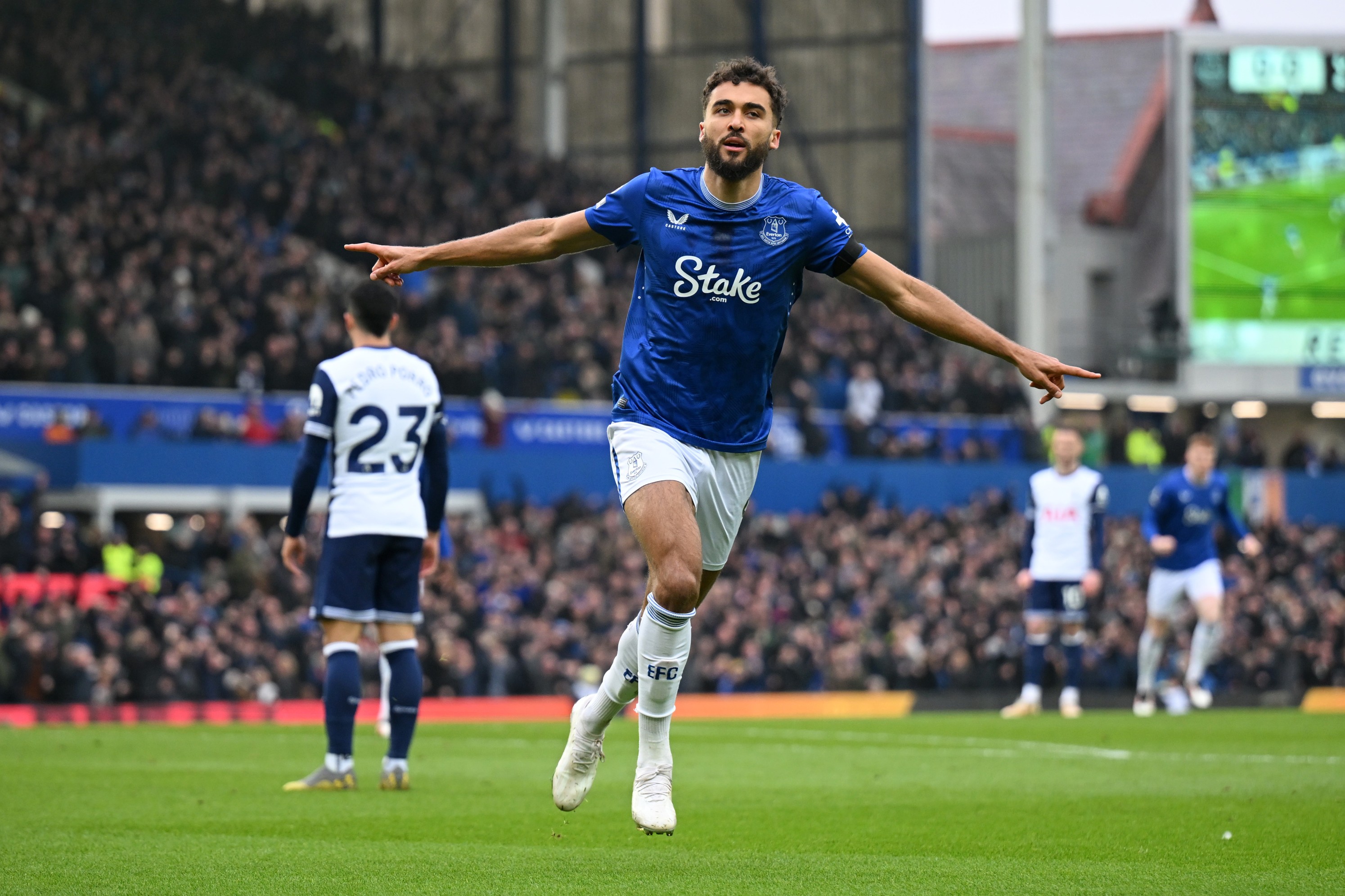 Dominic Calvert-Lewin of Everton celebrates scoring against Spurs.