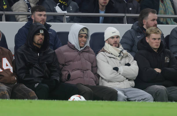 Injured Tottenham players including Dominic Solanke watch on from sidelines