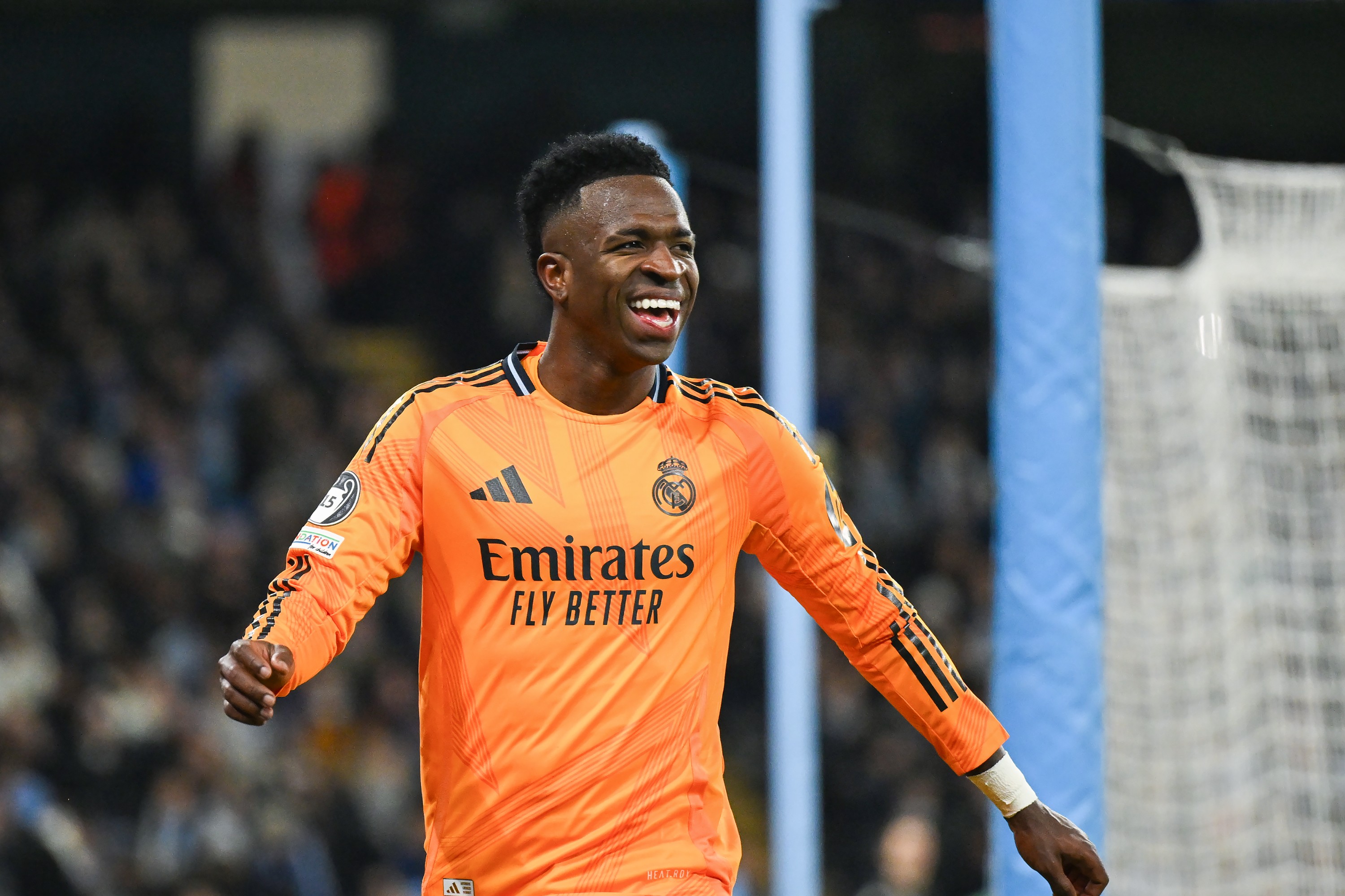 Vinicius Junior of Real Madrid laughs during the Manchester City game