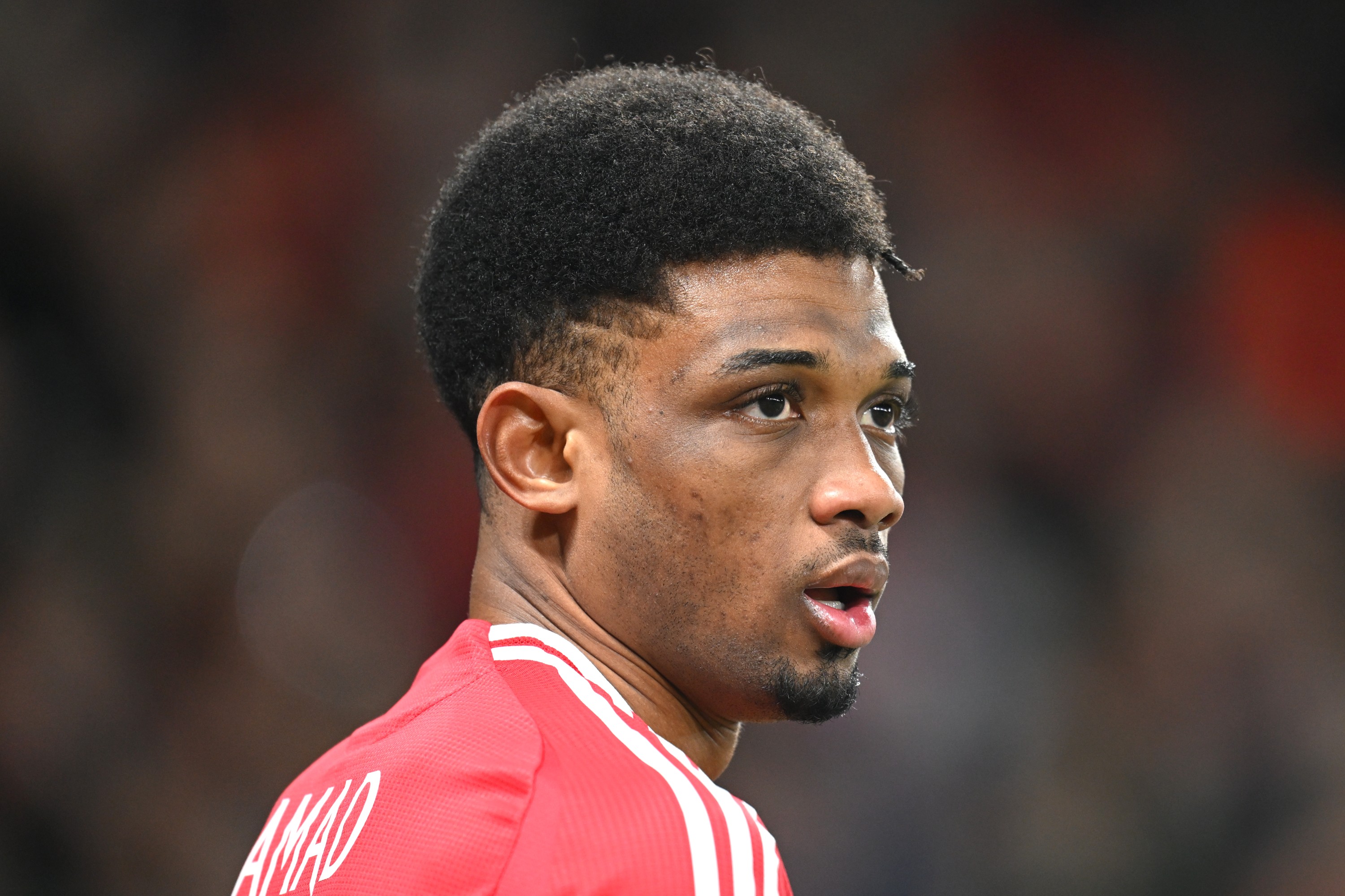 Amad Diallo of Manchester United looks on during the Emirates FA Cup Fourth Round match against Leicester City