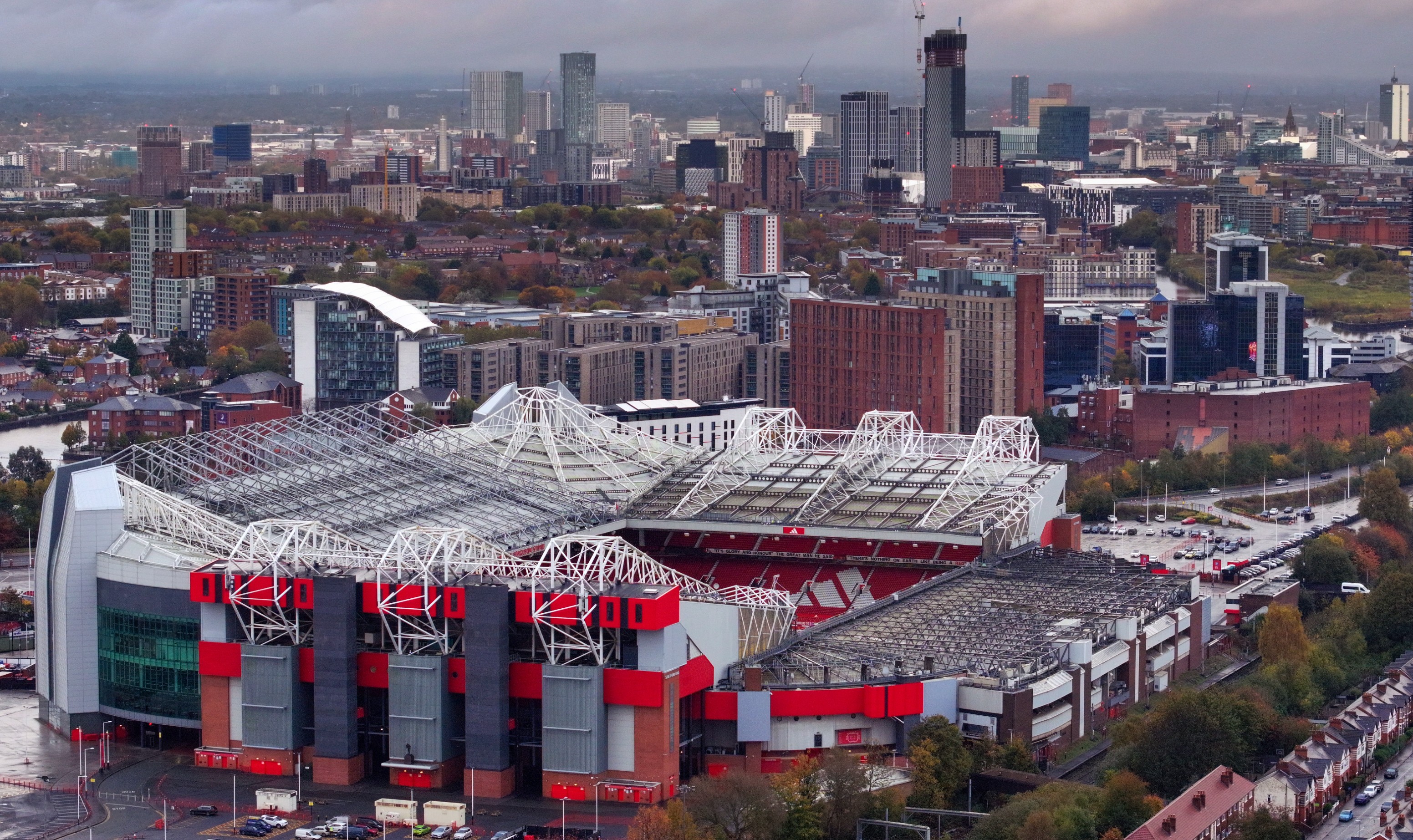 An aerial view of Old Trafford stadium on October 28, 2024.