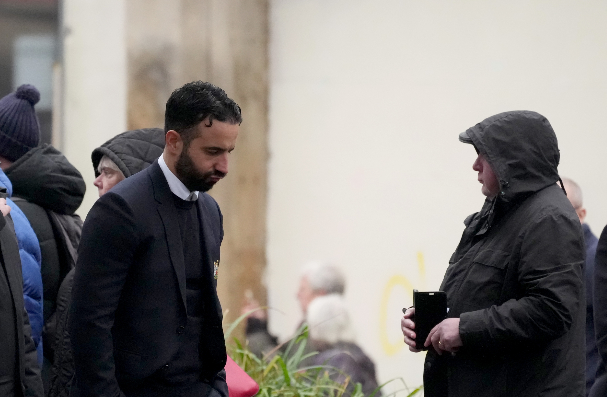 Ruben Amorim arrives to attend the funeral of late Manchester United and Scotland footballer Denis Law