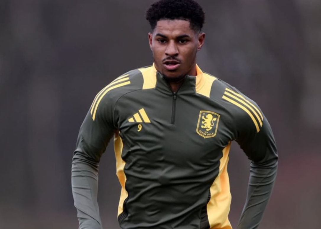 Marcus Rashford training with Aston Villa