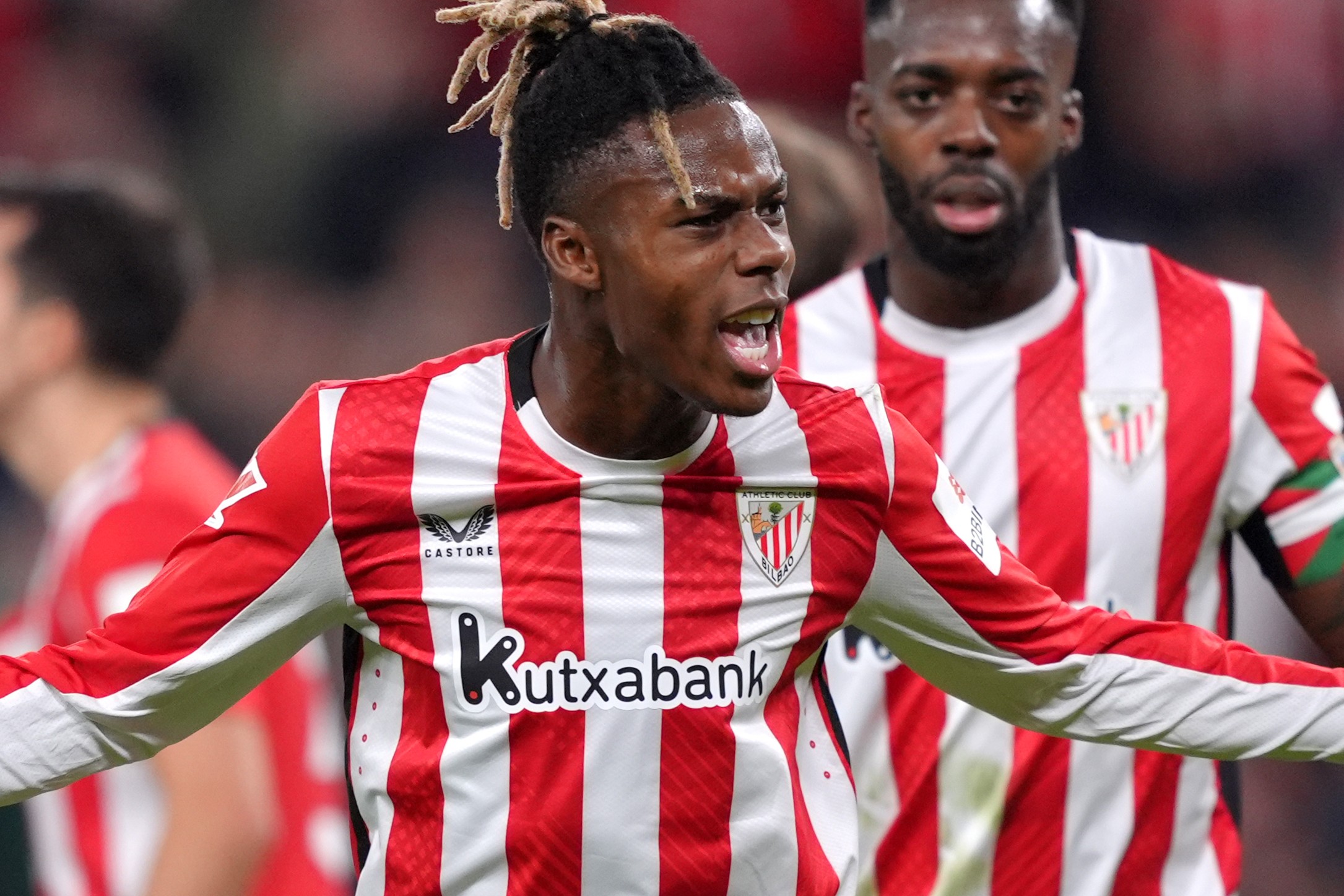 Nico Williams of Atlético Club reacts during the LaLiga match against Real Madrid