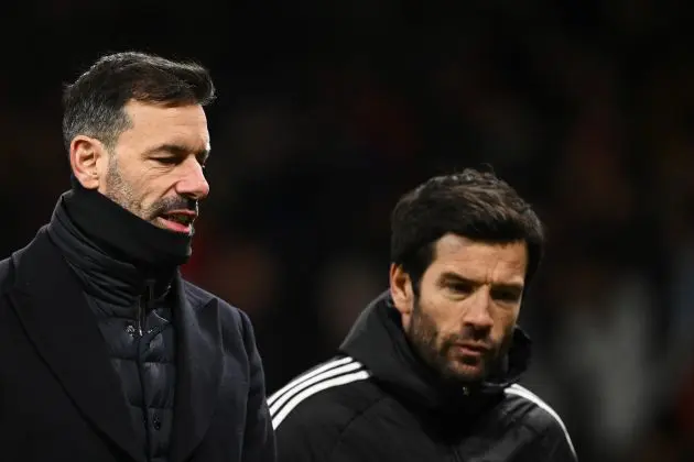 Ruud van Nistelrooy, Manager of Leicester City, walks off at half time