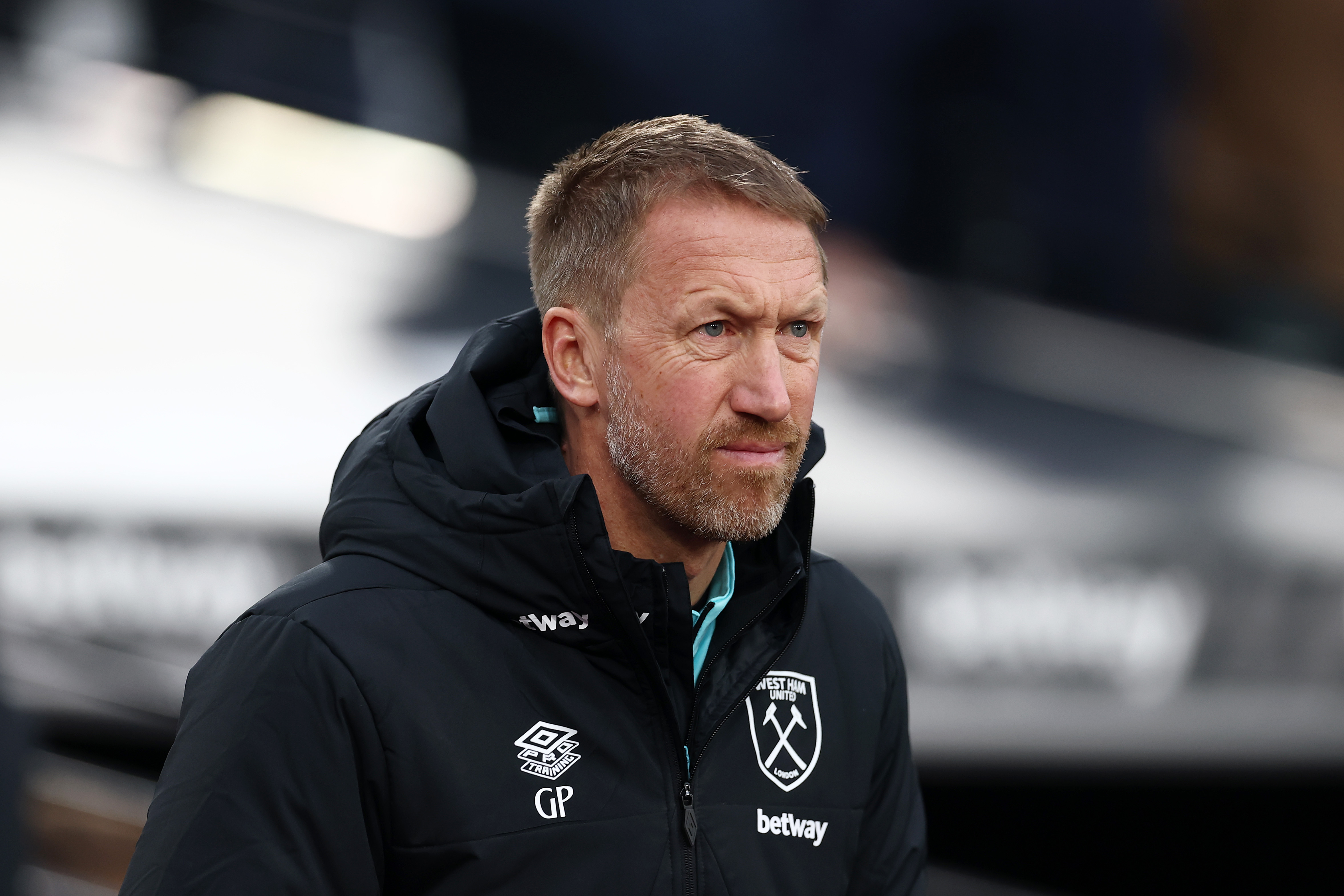 Graham Potter, lead coach of West Ham United, looks before the Premier League game against Crystal Palace