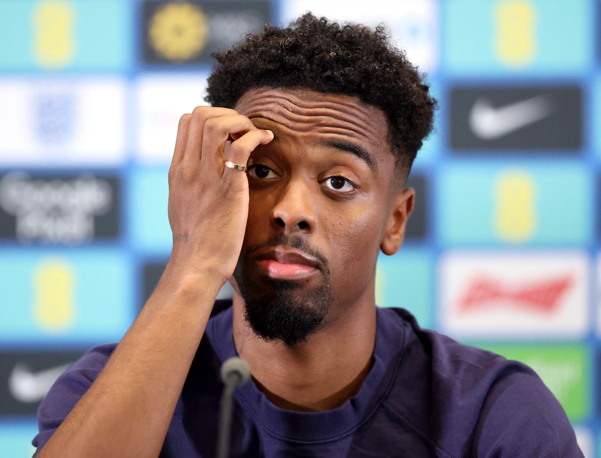 Angel Gomes at a press conference in England