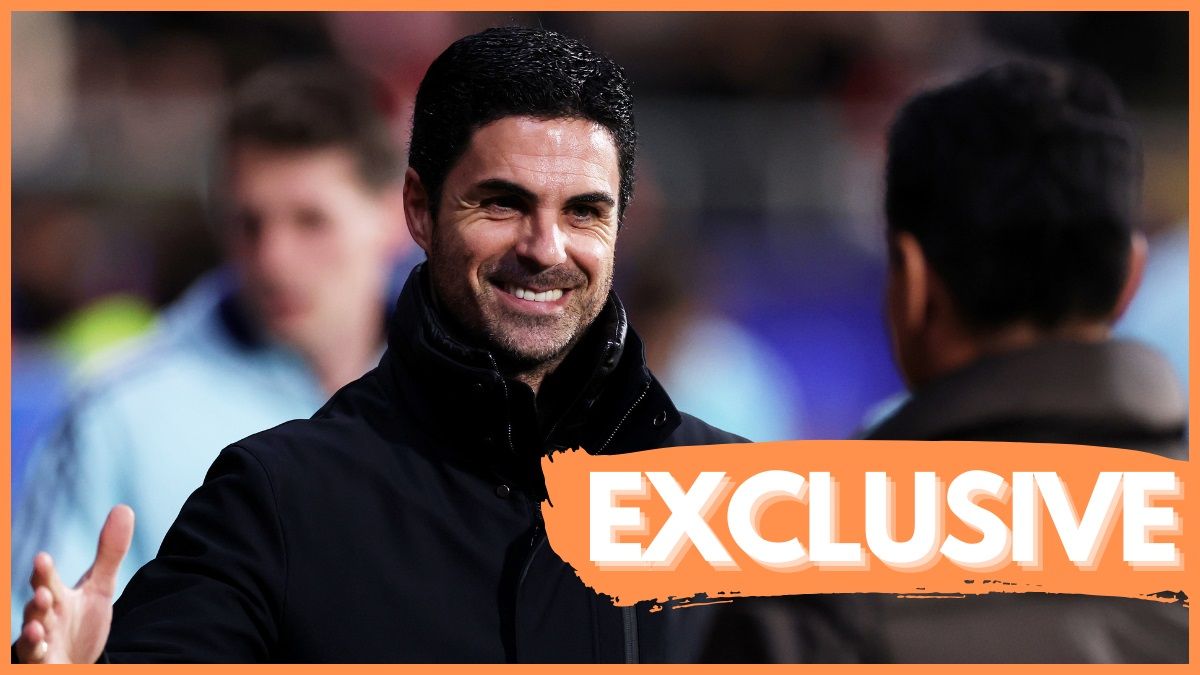 Mikel Arteta grins as he goes to shake Girona manager's hand.